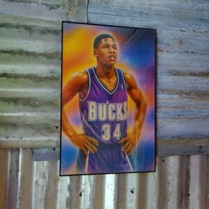 Ray Allen Retro NBA Milwaukee Bucks Airbrushed Style Framed Art Print